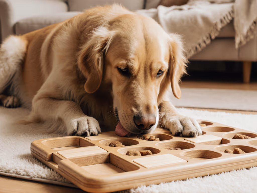dog_using_stationary_puzzle_board_while_lying_down
